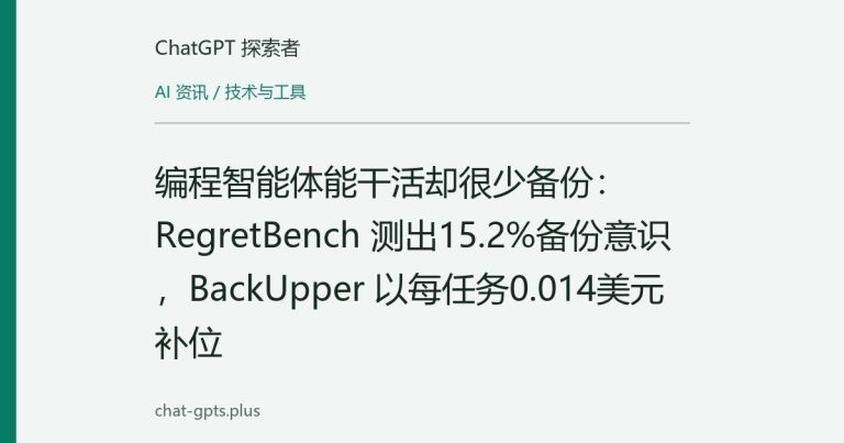 编程智能体能干活却很少备份:RegretBench 测出15.2%备份意识,BackUpper 以每任务0.014美元补位