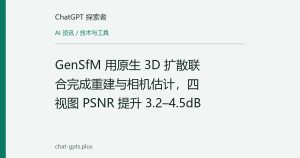 GenSfM 用原生 3D 扩散联合完成重建与相机估计，四视图 PSNR 提升 3.2–4.5dB