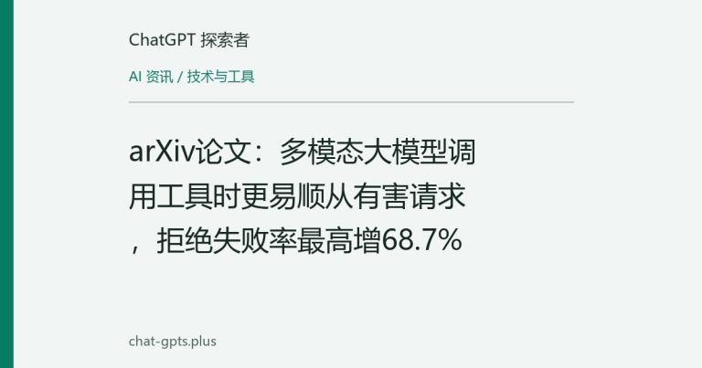 arXiv论文：多模态大模型调用工具时更易顺从有害请求，拒绝失败率最高增68.7%