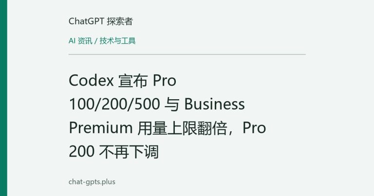 Codex 宣布 Pro 100/200/500 与 Business Premium 用量上限翻倍,Pro 200 不再下调